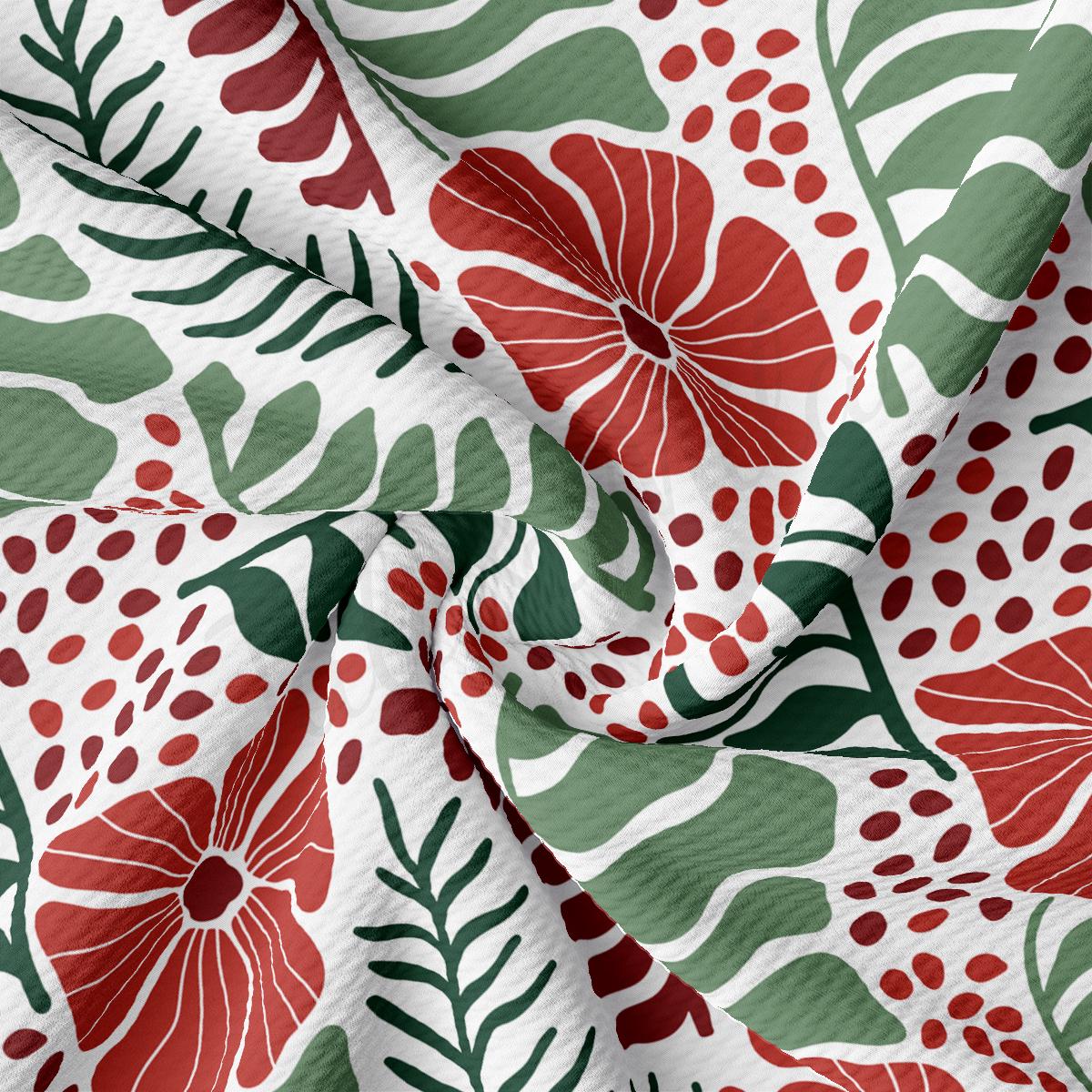 a red and green flower pattern on a white background