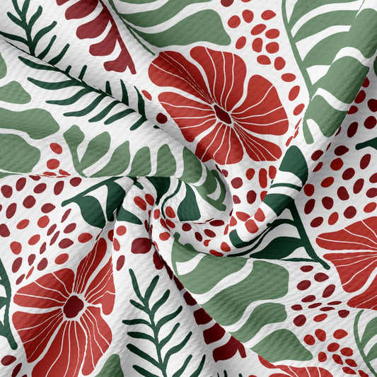 a red and green flower pattern on a white background