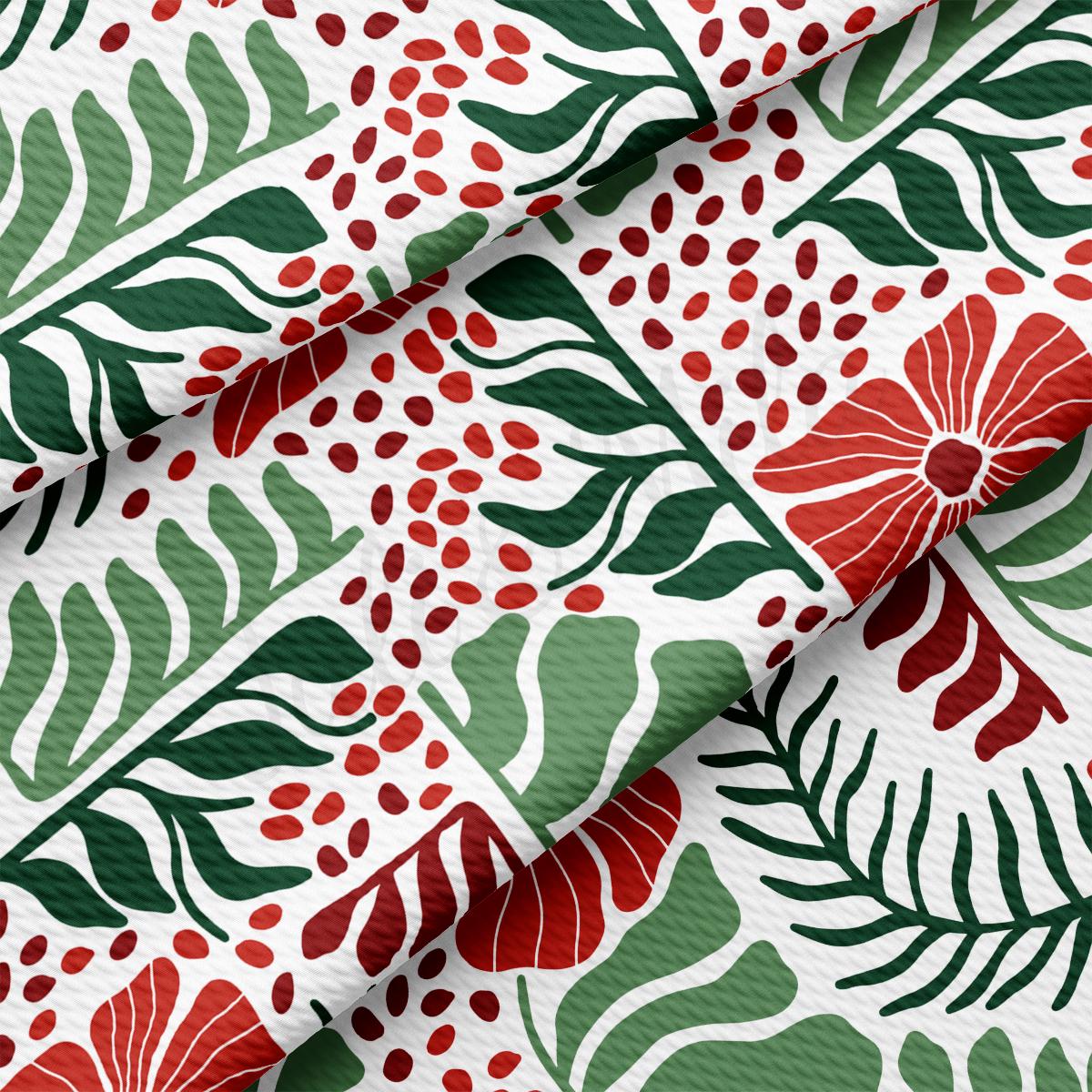 a red and green floral pattern on a white background