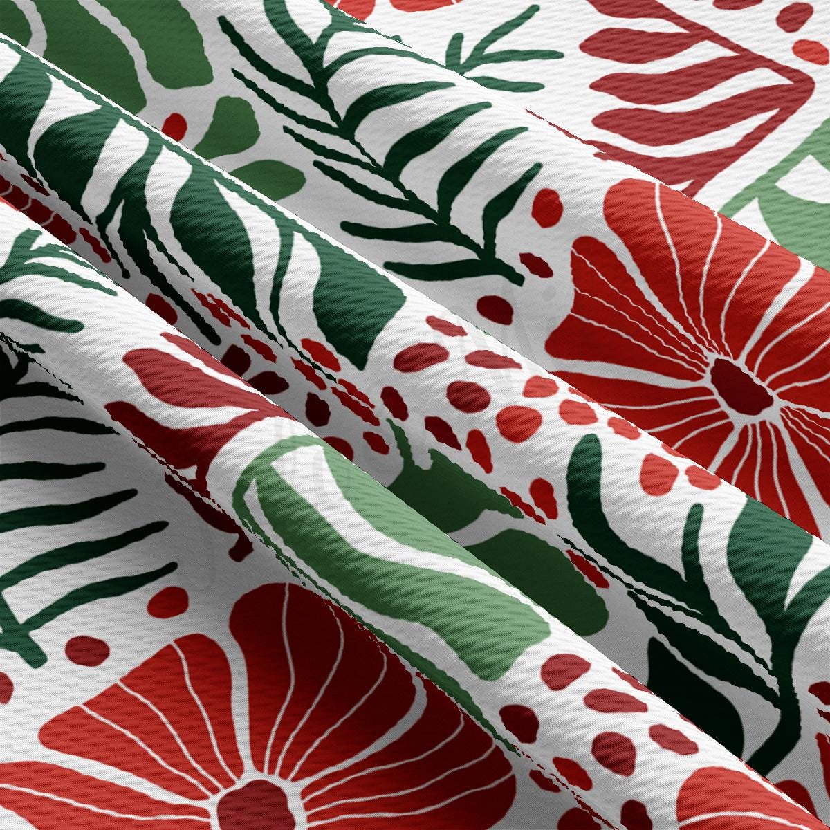 a red and green flower pattern on a white background