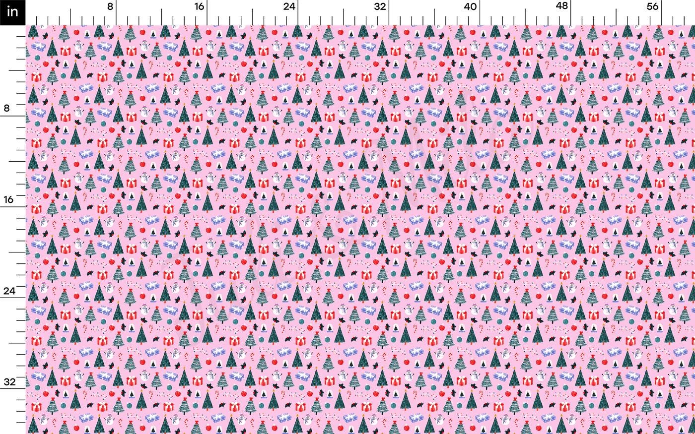 a pink and blue pattern with trees on it