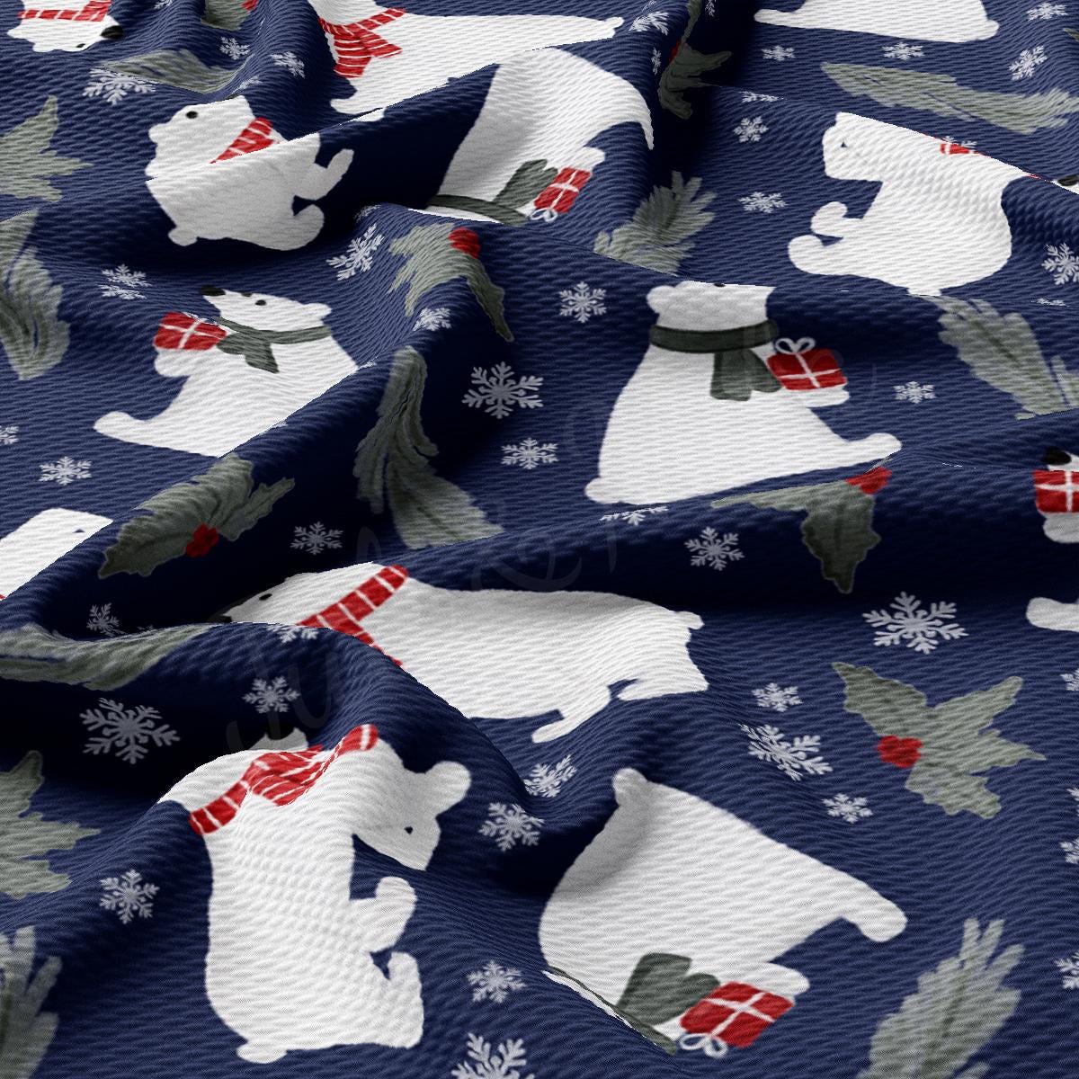 a pattern of polar bears and snowflakes on a blue background