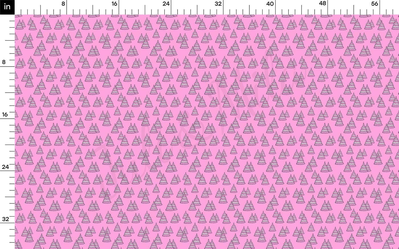 a pink background with trees on it