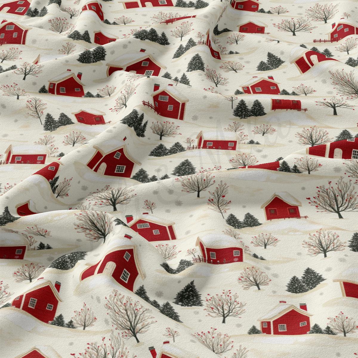 a red house and trees on a white background