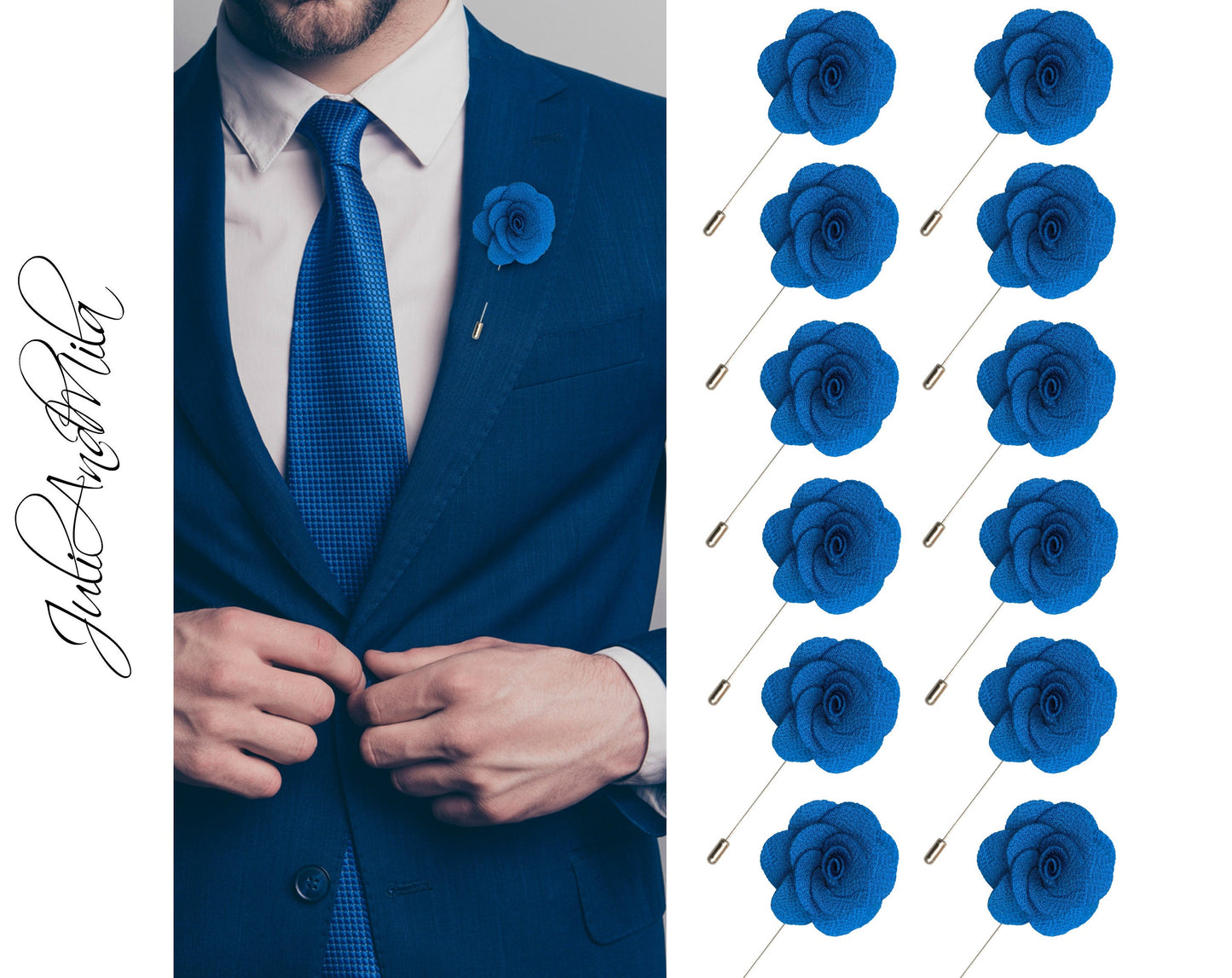 Royal Blue Lapel Pin, Lapel Pin,  Flower Lapel Pin, Wedding Lapel Pin, Men Lapel Pin, Lapel Flower, Wedding Boutonniere, Gift, Men&#39;s Lapel