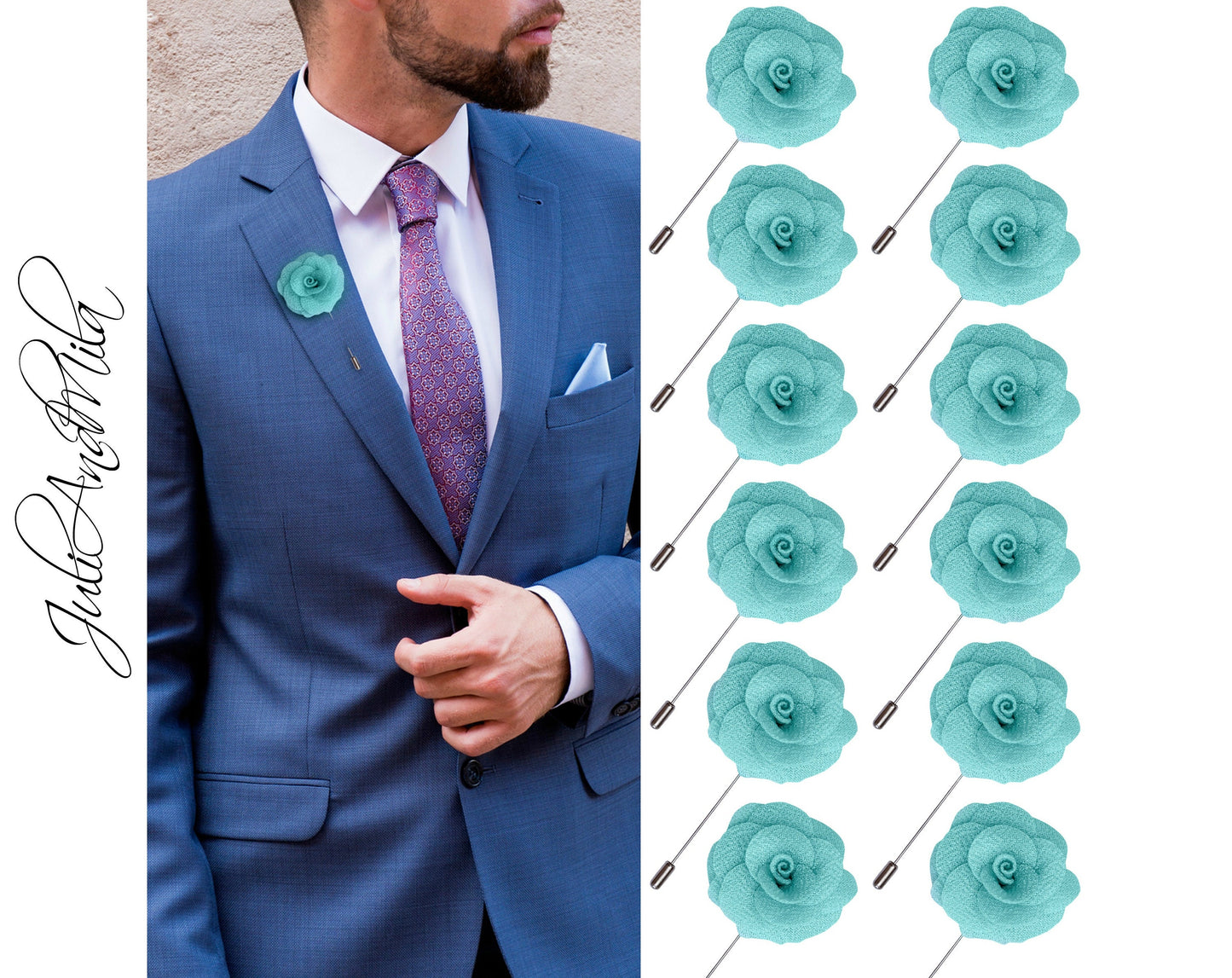 Lapel Pin, Aqua Lapel Pin,  Flower Lapel Pin, Wedding Lapel Pin, Men Lapel Pin, Lapel Flower, Wedding Boutonniere, Gift, Men&#39;s Lapel