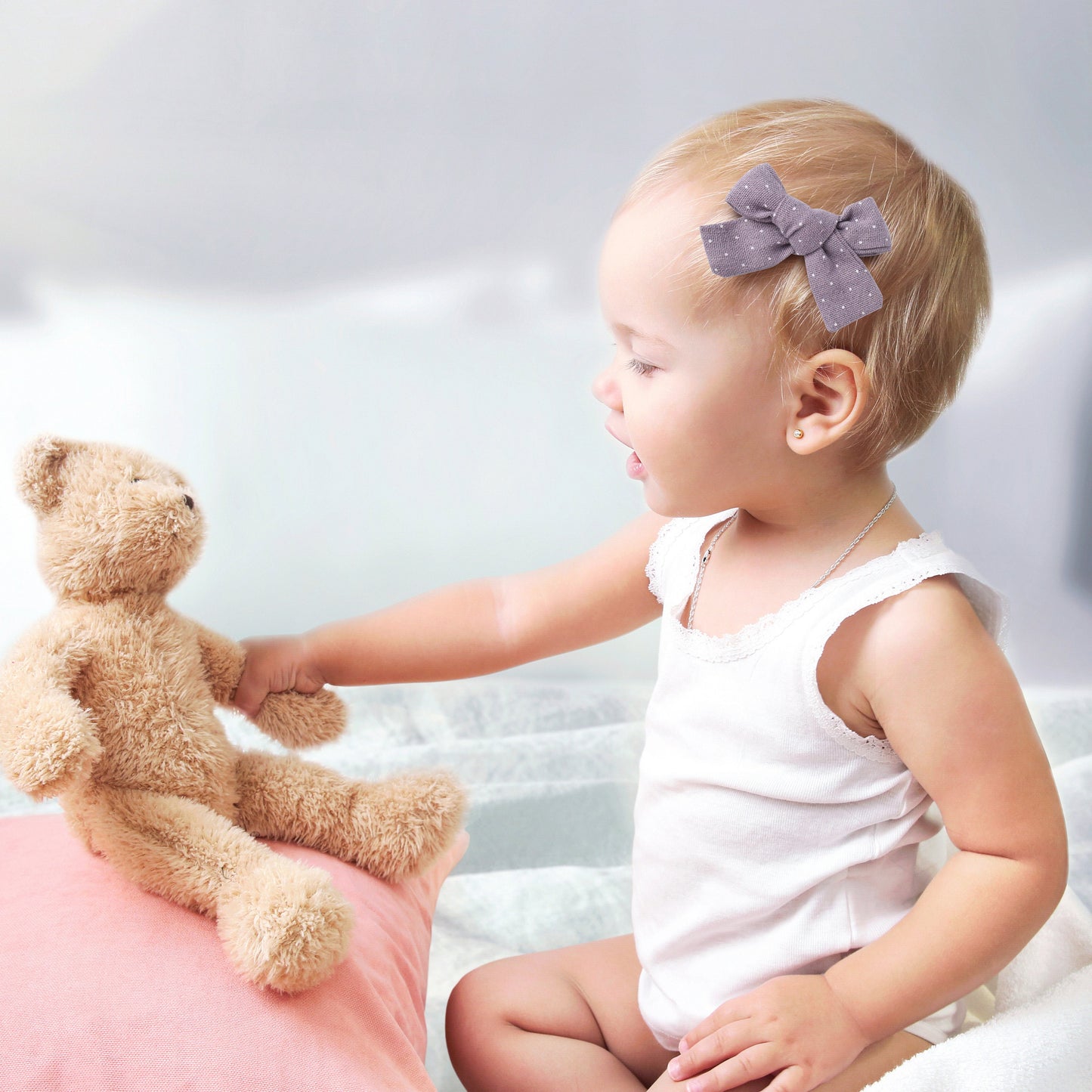 Polka Dot Linen hair bow clips bows for toddlers girls, school bow bows hair clips for girls barrettes alligator clip