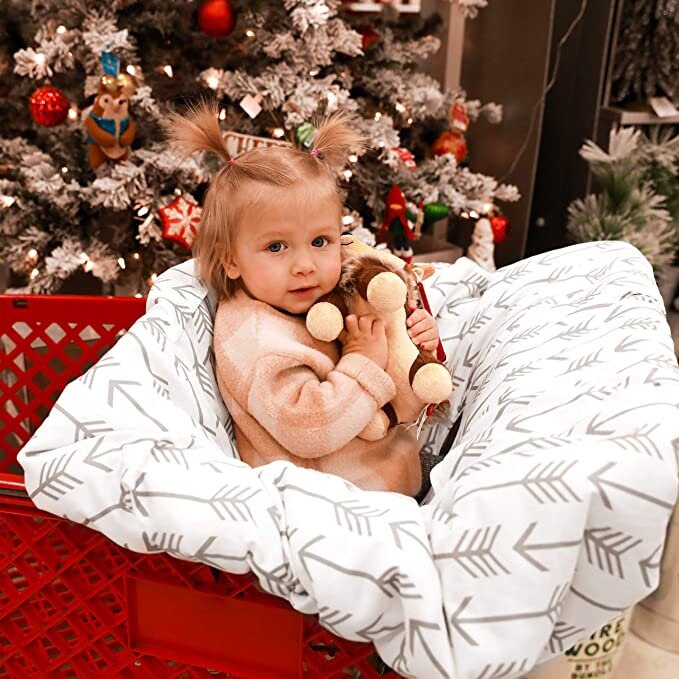 Shopping cart Covers for Baby, High Chair and Grocery Cover for Babies, Infants, Toddlers Trolley Seat for Boys and Girls Black Gray Arrows