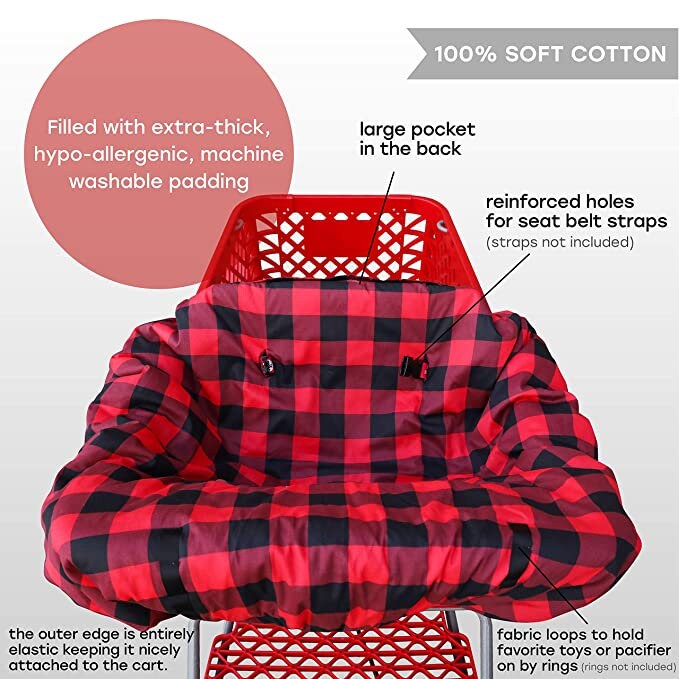 Shopping cart Covers for Baby, High Chair and Grocery Cover for Babies, Infants, Toddlers Trolley Seat for Boys and Girls (Buffalo Plaid)