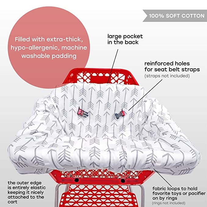 Shopping cart Covers for Baby, High Chair and Grocery Cover for Babies, Infants, Toddlers Trolley Seat for Boys and Girls Black Gray Arrows