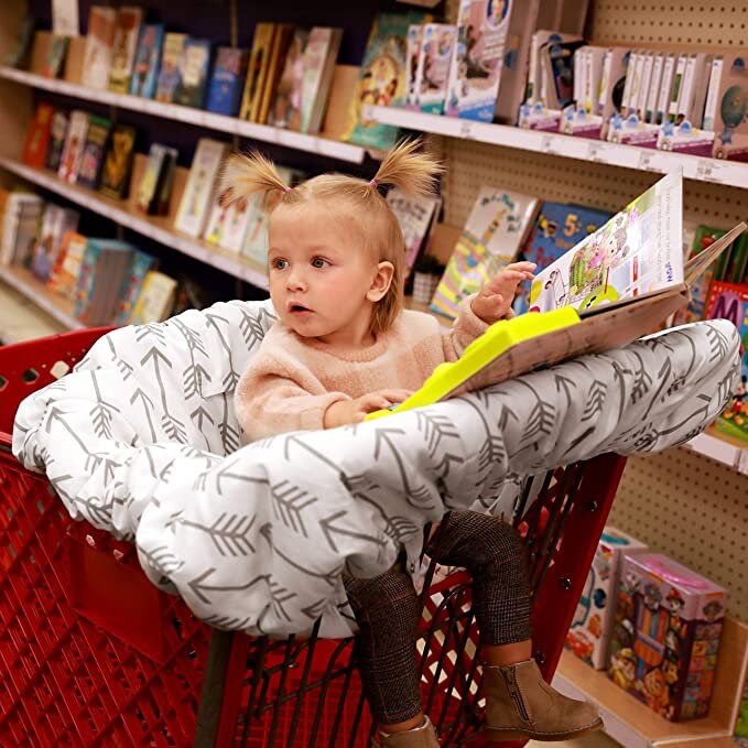 Shopping cart Covers for Baby, High Chair and Grocery Cover for Babies, Infants, Toddlers Trolley Seat for Boys and Girls Black Gray Arrows