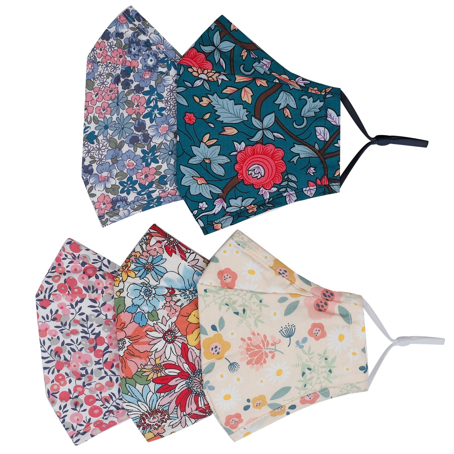 Reusable Face Mask with Nose Wire and Filter Pocket Covering with Adjustable Straps Cloth Washable Women Floral Designer Triple Layer Masks