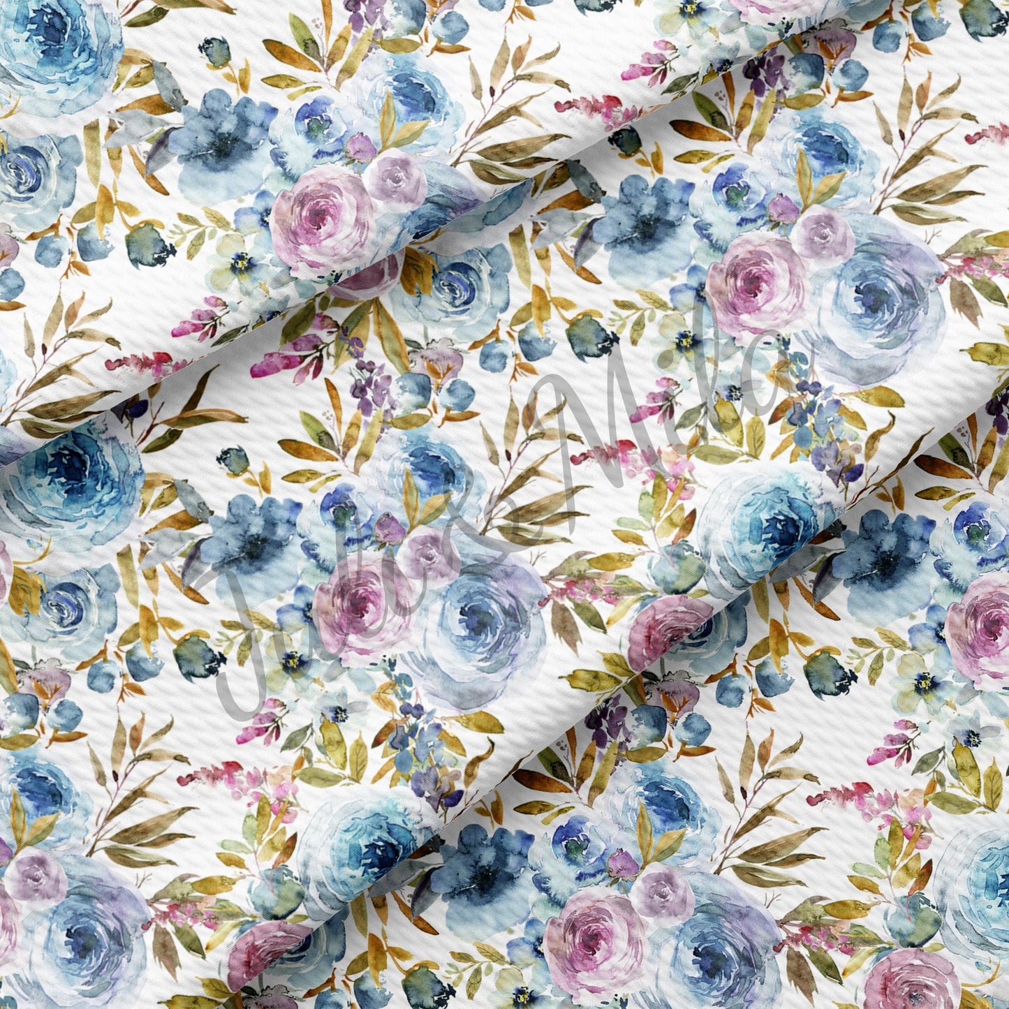 Floral Bullet Fabric Blue Roses  (F37)