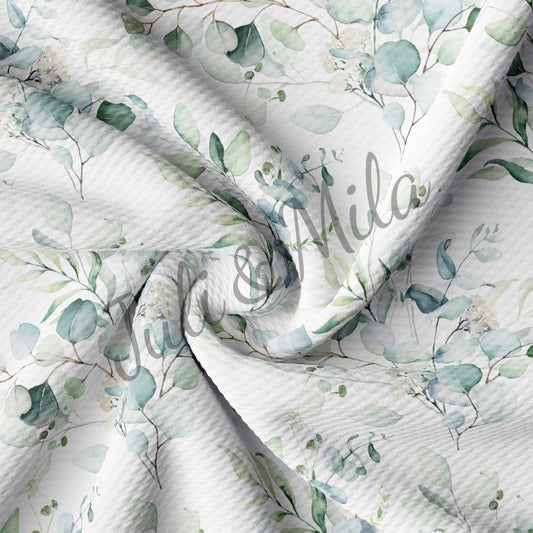 Printed Floral Bullet Textured Fabric  Greenery (F11)