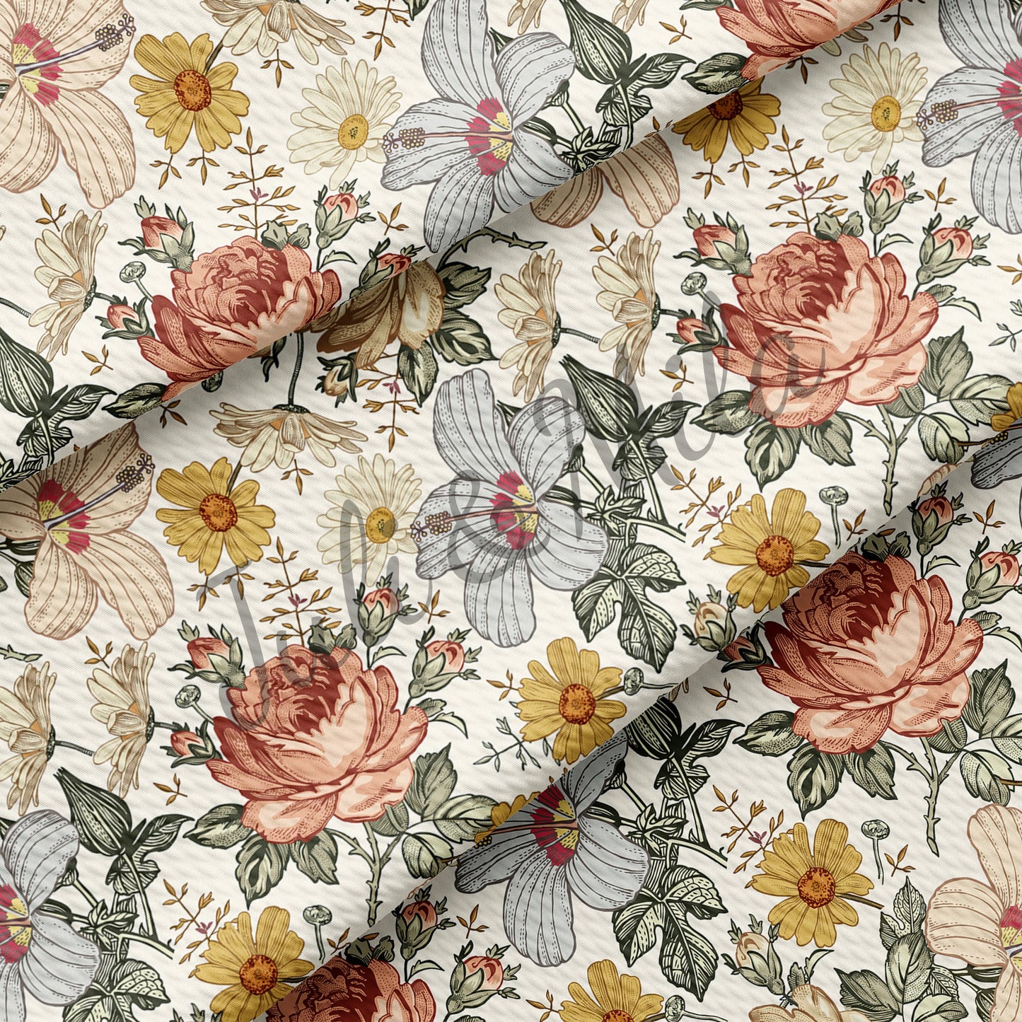 Floral  Bullet Textured Fabric  Roses(F12)