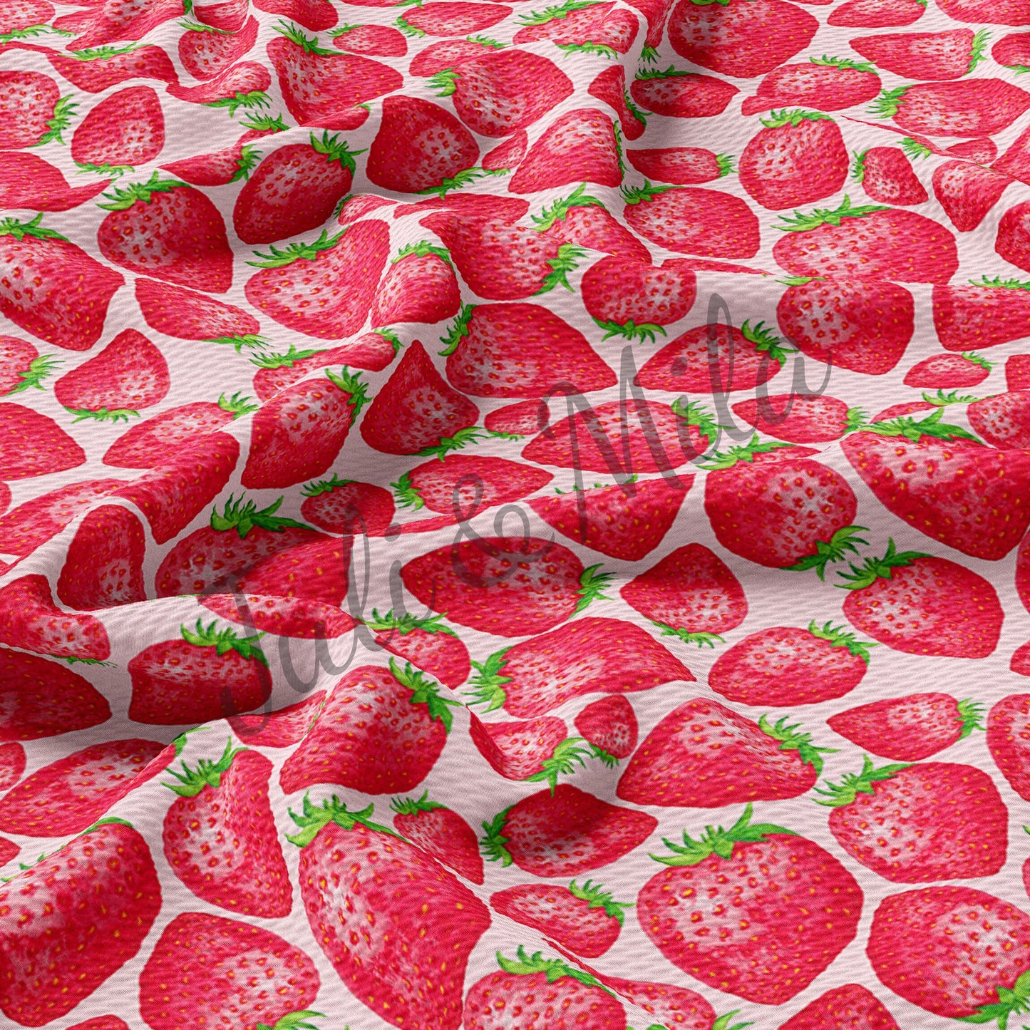 Strawberry Printed Liverpool Bullet Textured Fabric by the yard 4 Way Stretch Solid Strip Thick Liverpool Fabric Strawberry