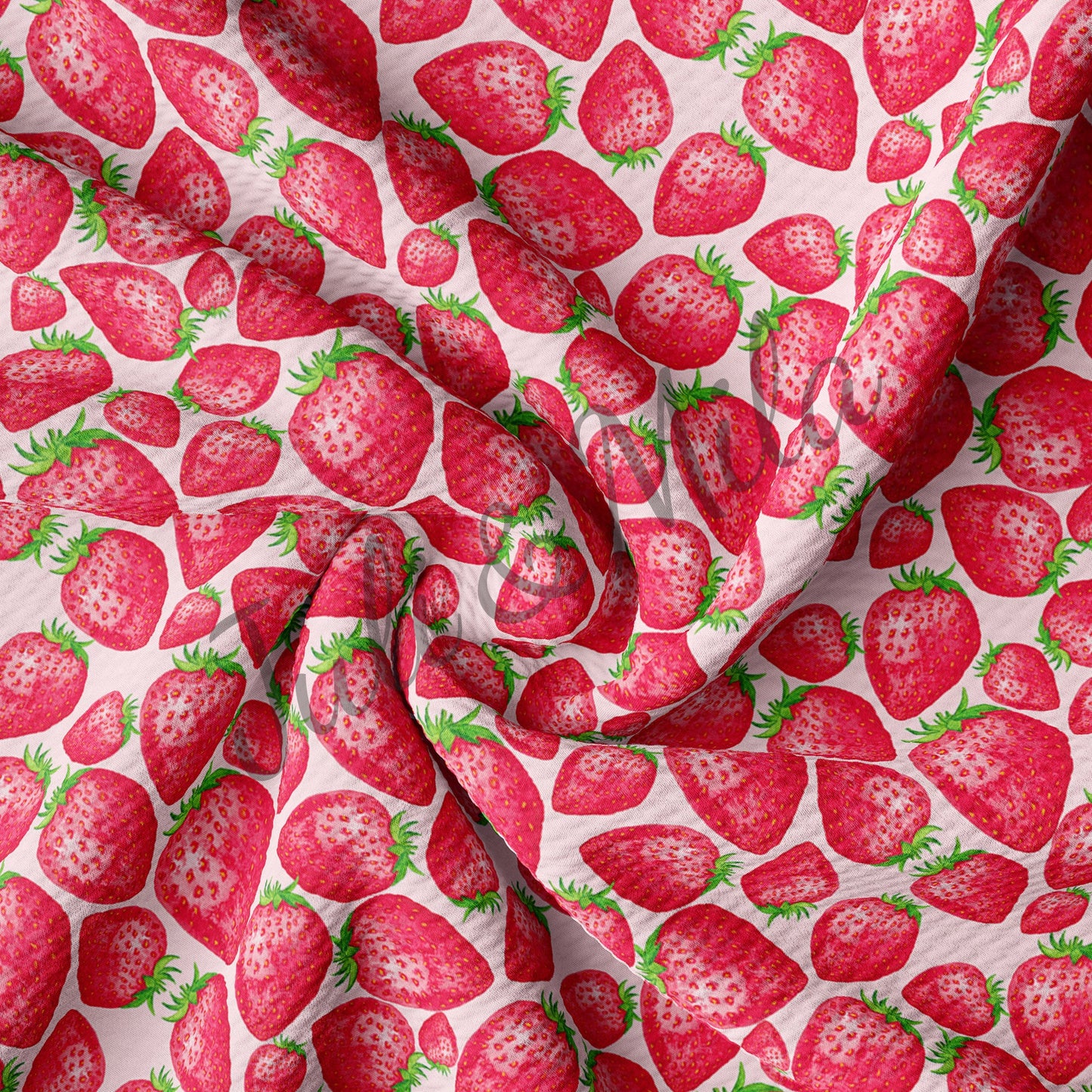 Strawberry Printed Liverpool Bullet Textured Fabric by the yard 4 Way Stretch Solid Strip Thick Liverpool Fabric Strawberry