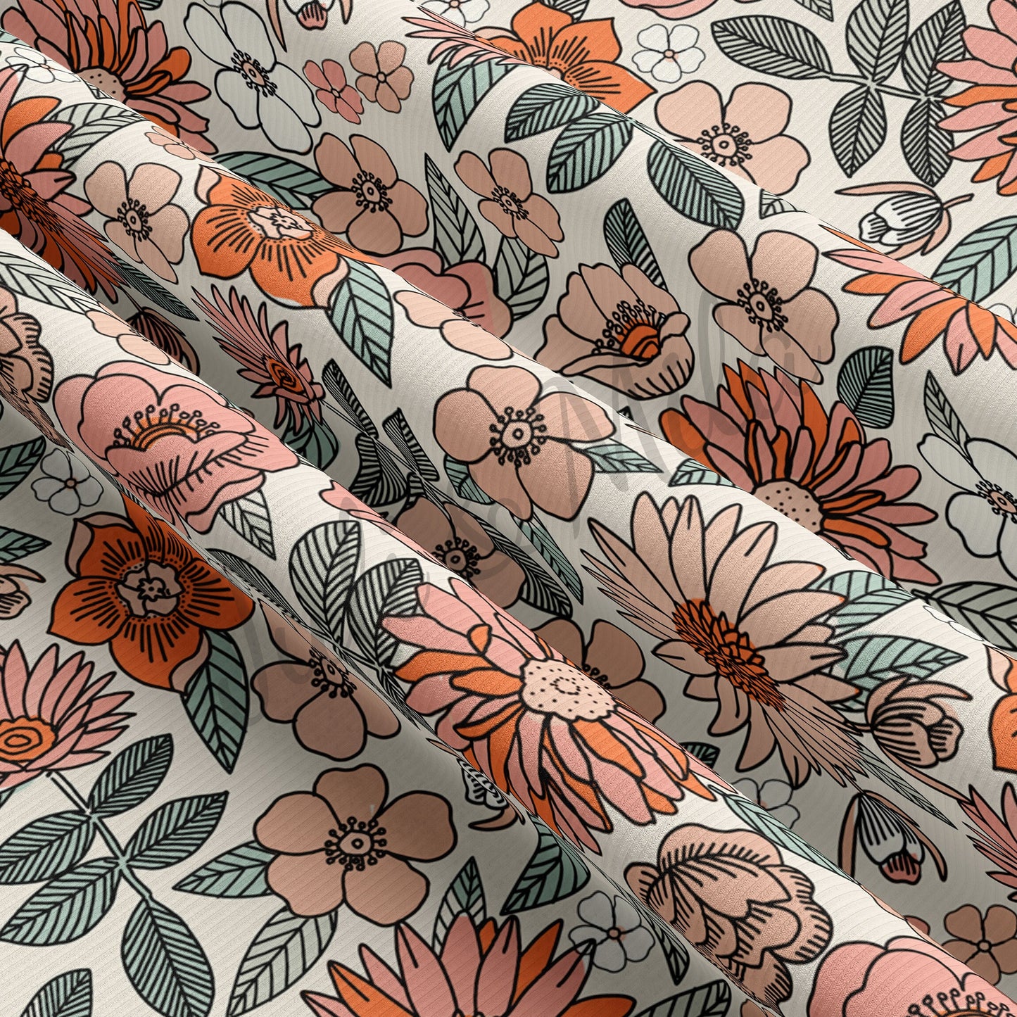 Rib Knit Fabric floral56