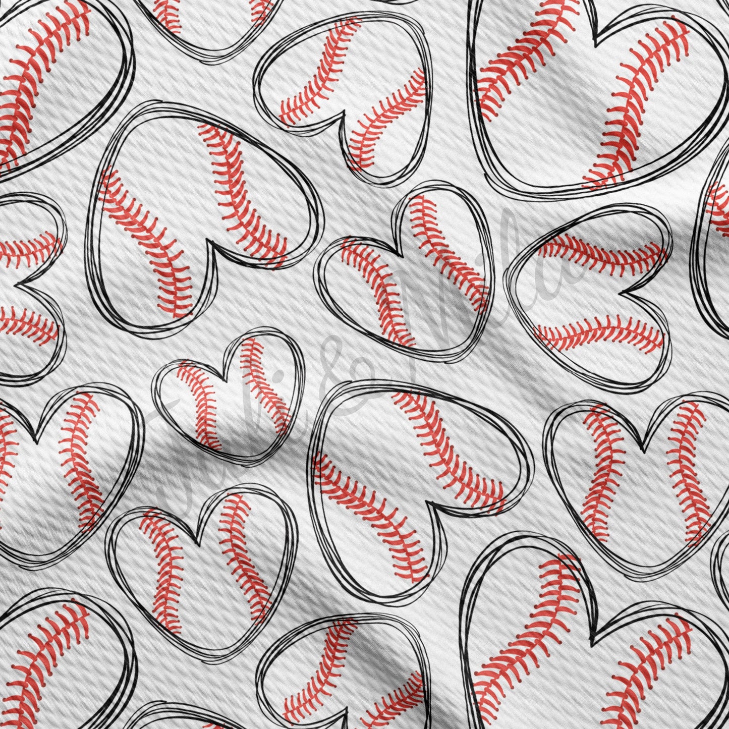 Baseball Hearts  Bullet Textured Fabric  AA227
