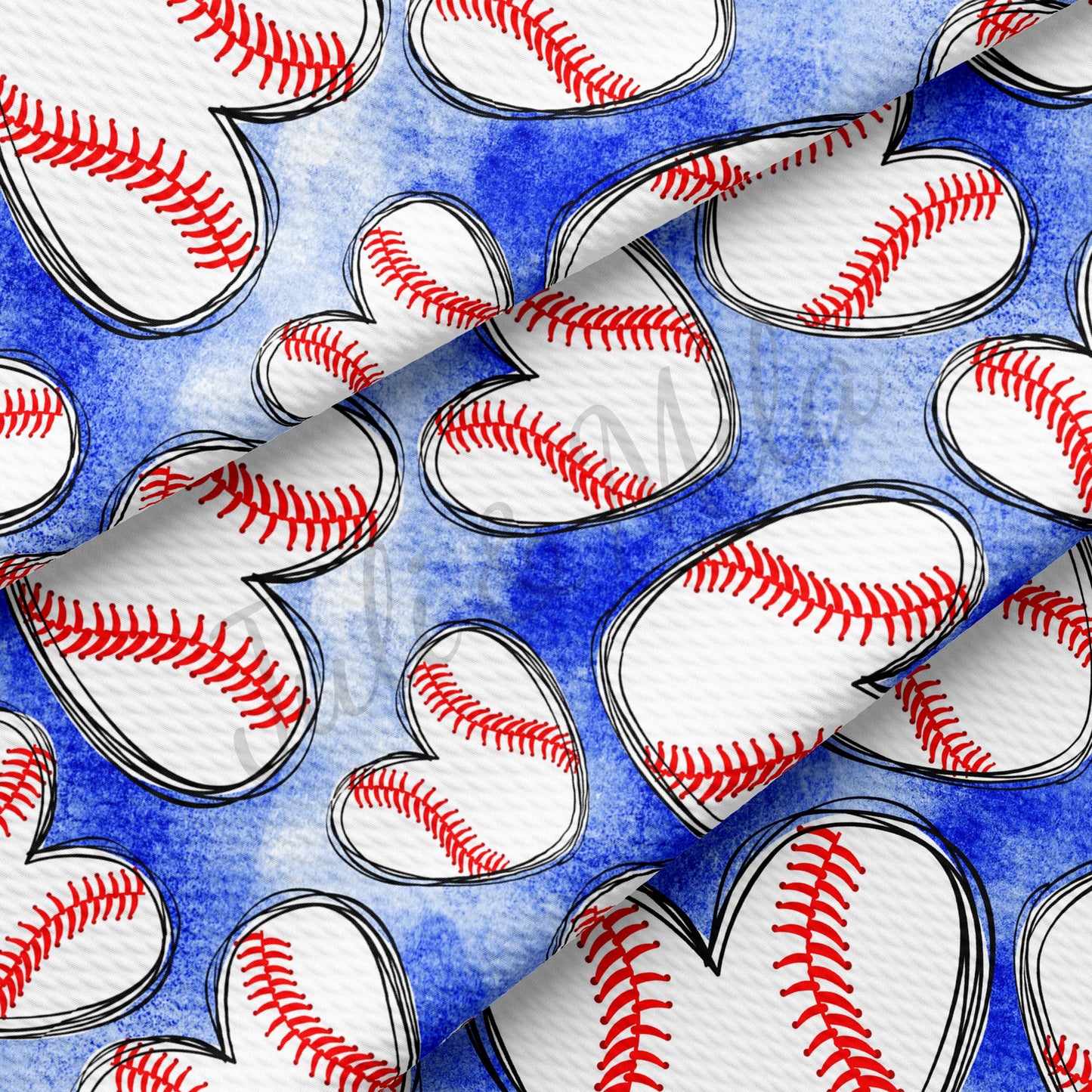 Baseball Hearts Blue Bullet Textured Fabric  AA228