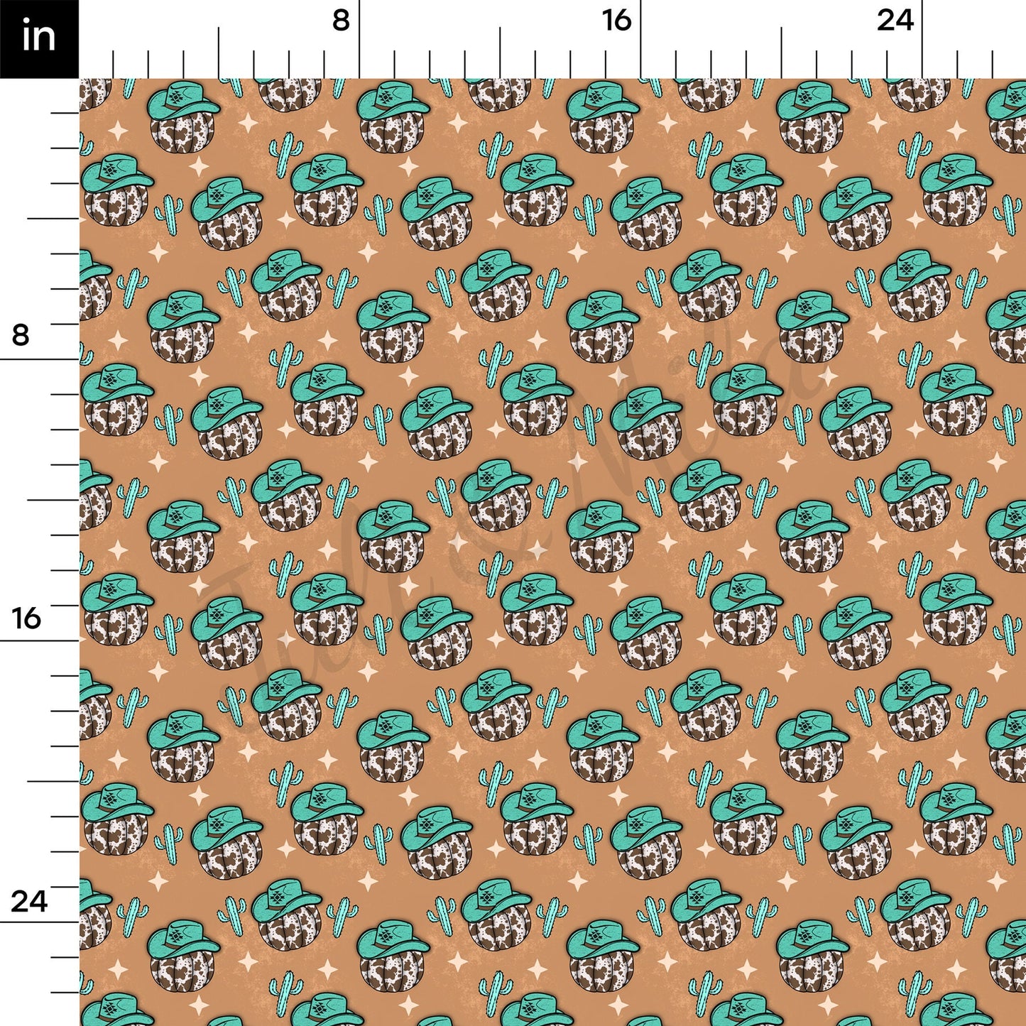 Pumpkin Cowboy Western  Bullet Textured Fabric AA950