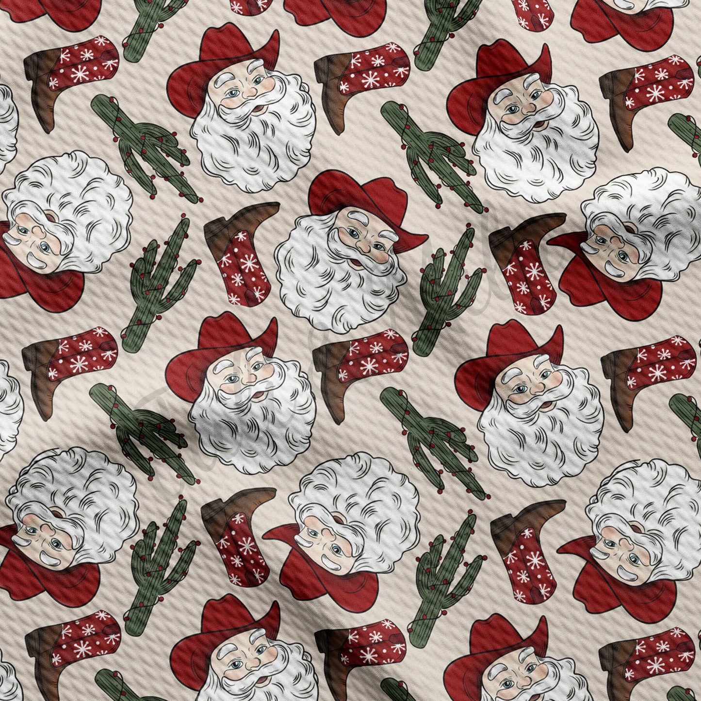 Christmas Santa Western  Bullet Textured Fabric AA1070