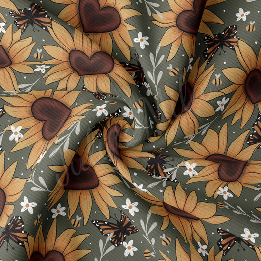 Rib Knit Fabric RBKsunflowers&butterflies