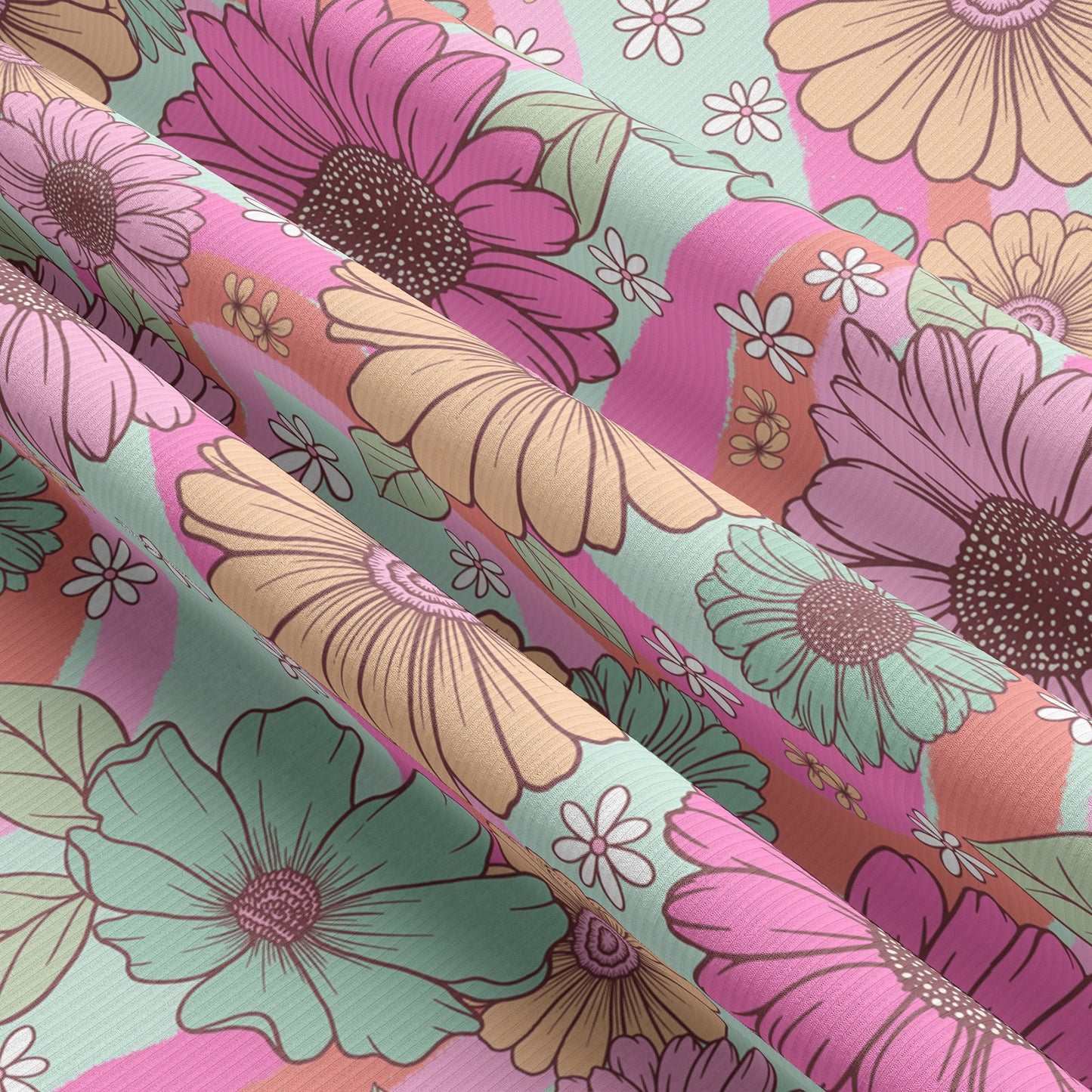 Rib Knit Fabric Floral