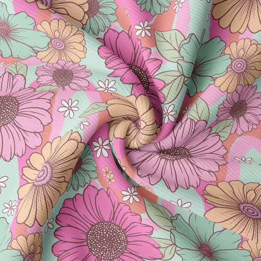 Rib Knit Fabric Floral