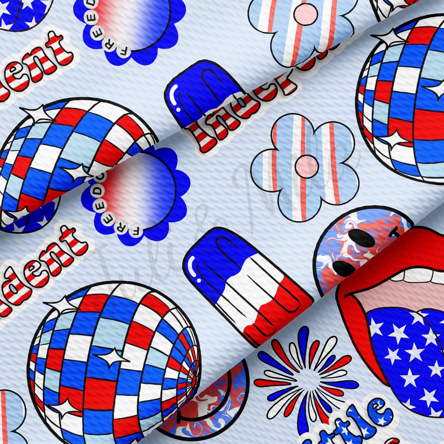 Little Miss Independent Patriotic 4th of July Bullet Textured Fabric AA1680