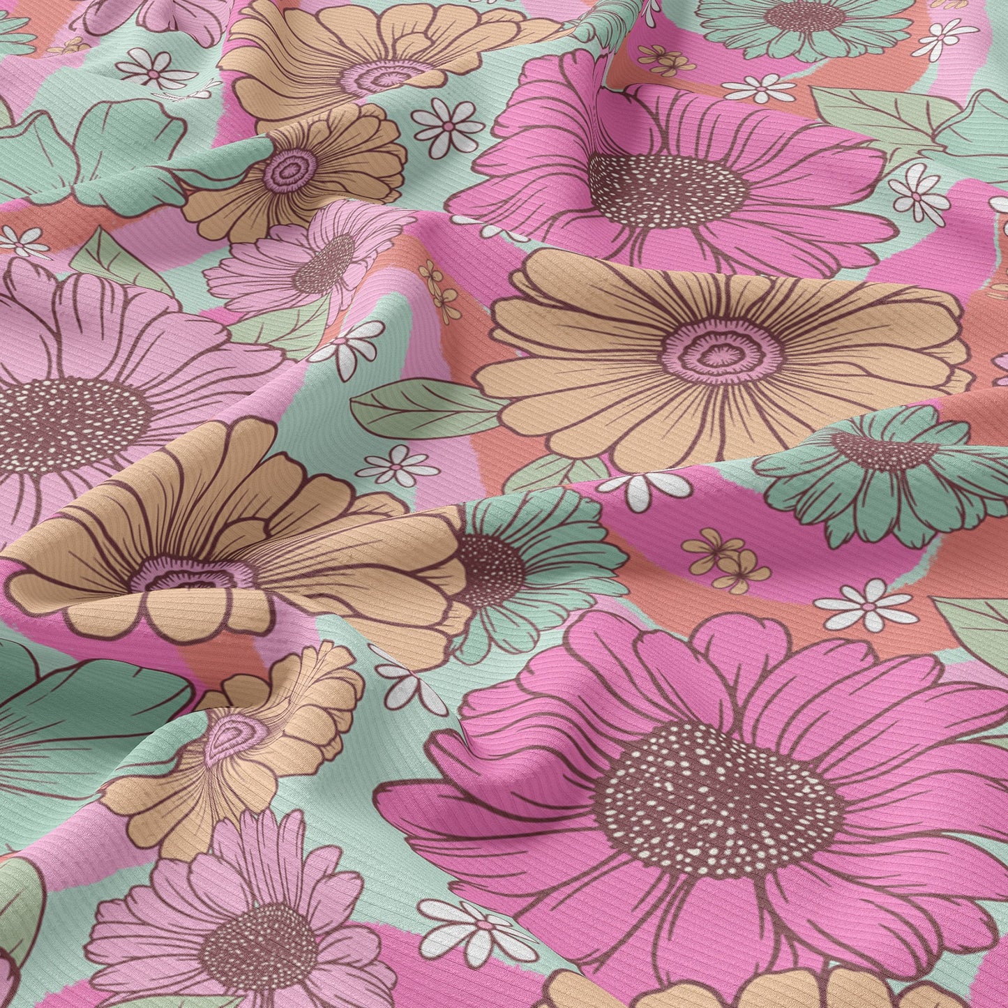 Rib Knit Fabric Floral