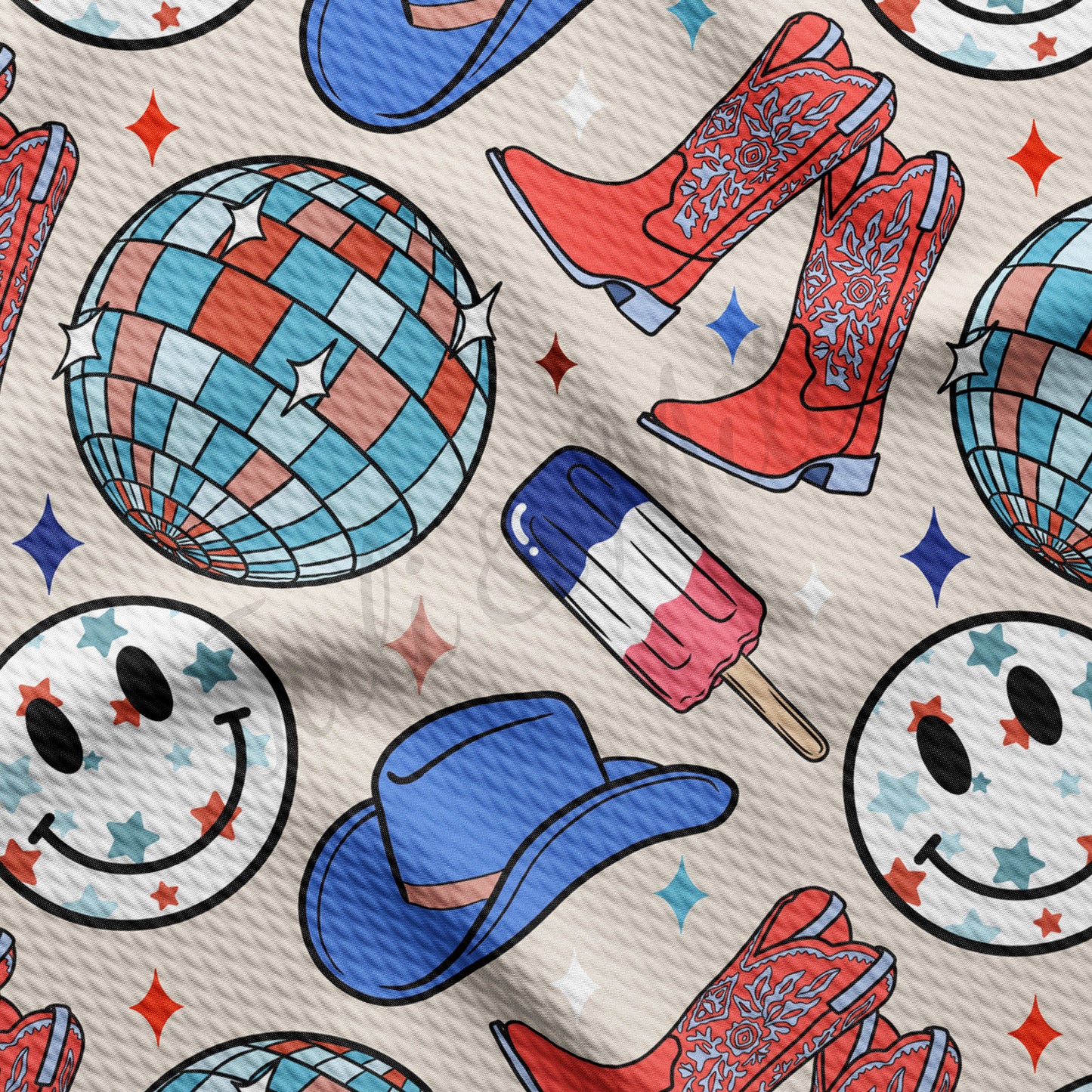 4th of July Patriotic Bullet Textured Fabric  AA1671