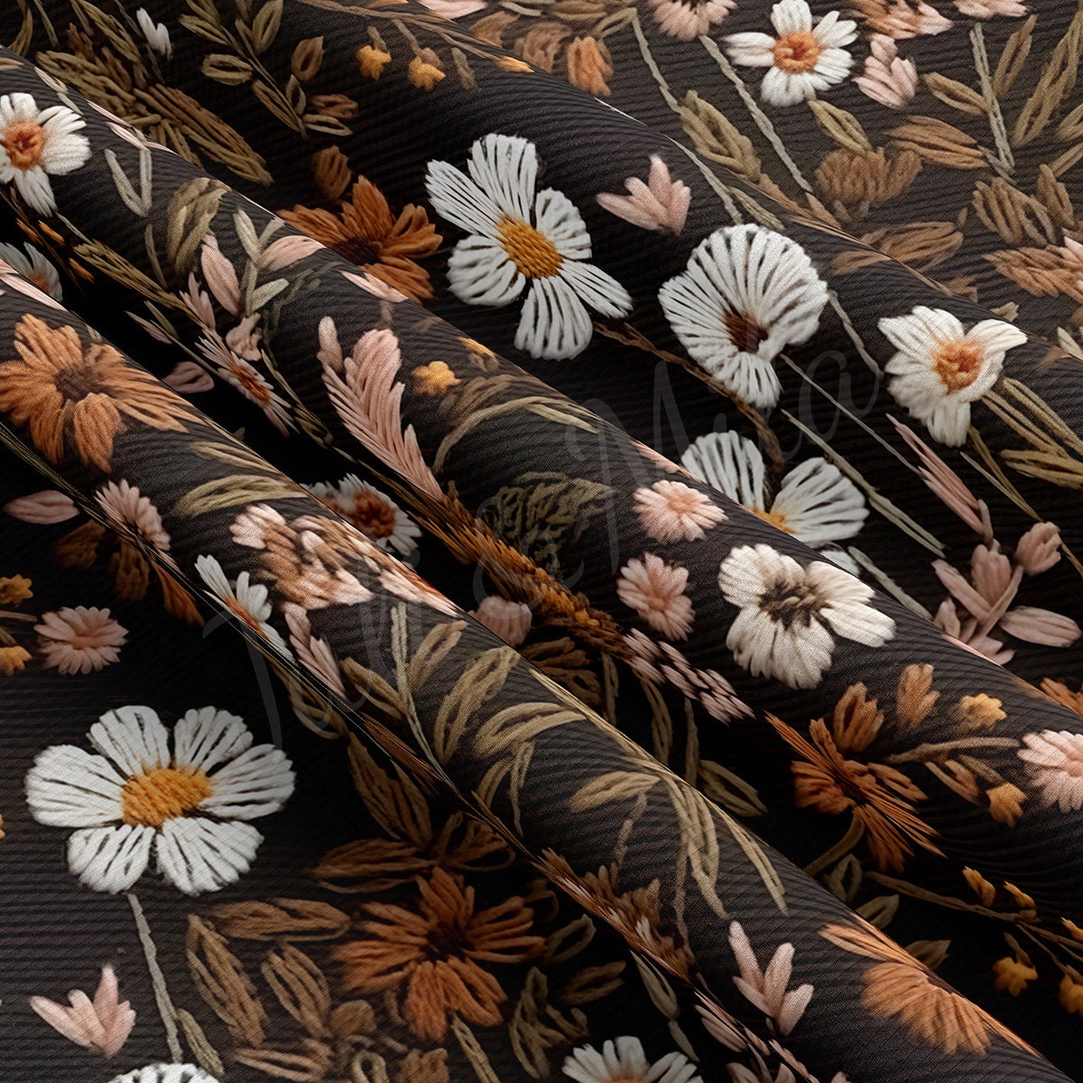Floral Embroidery Rib Knit Fabric AA1784