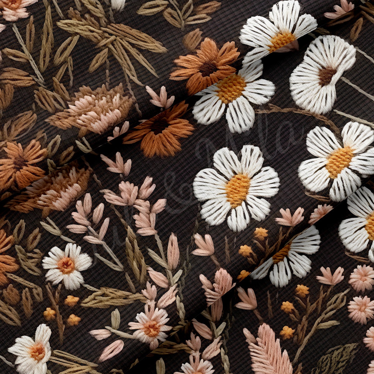 Floral Embroidery Rib Knit Fabric AA1784