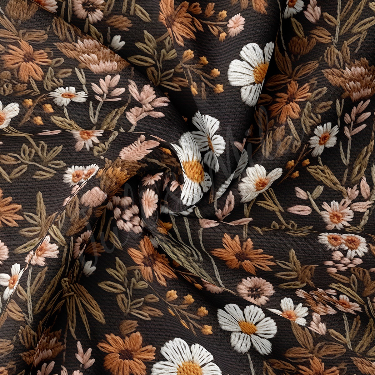 Floral Embroidery Rib Knit Fabric AA1784