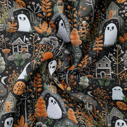 Autumn Fall Halloween Embroidery Rib Knit Fabric RBK1813