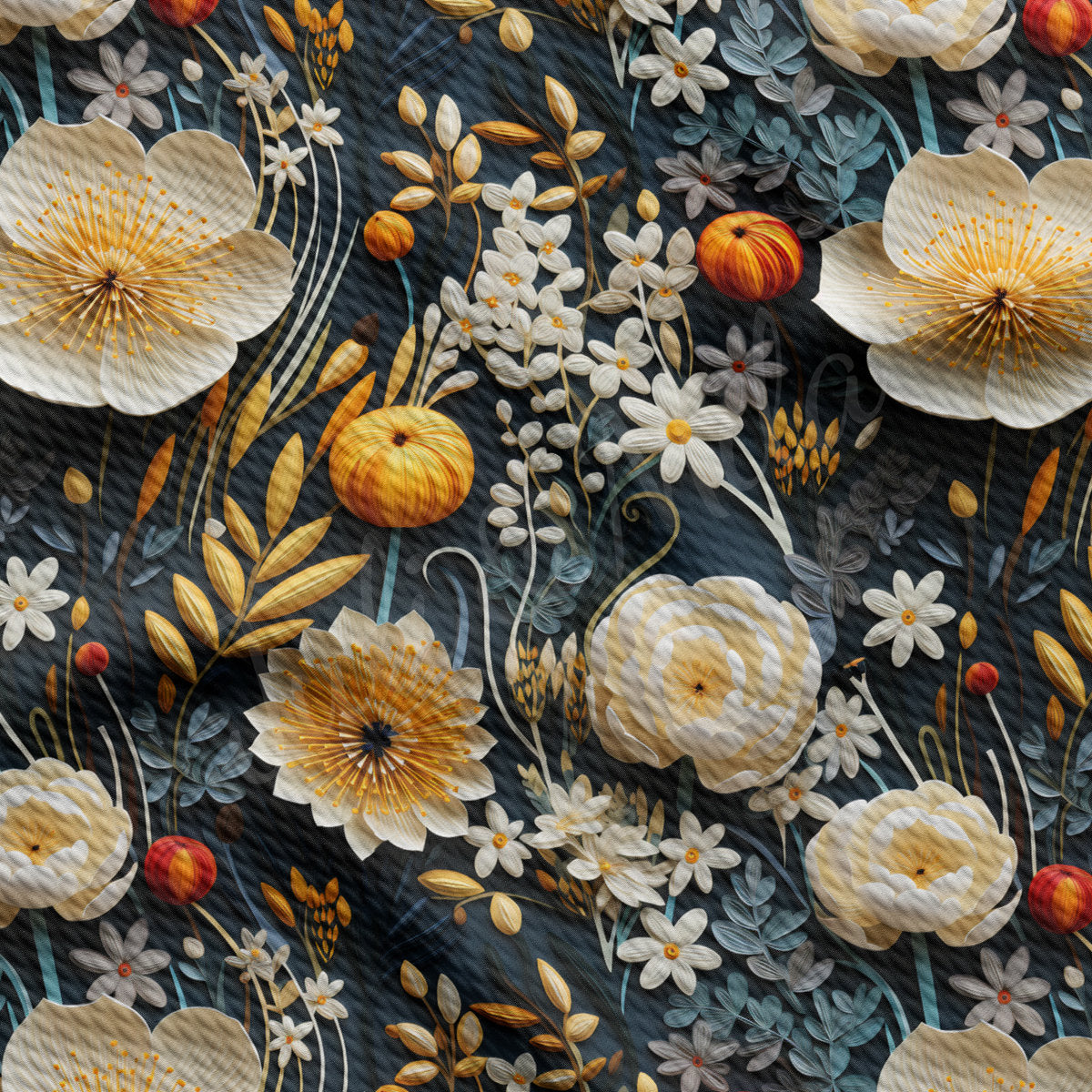 Floral Bullet Textured Fabric  AA1927 flowers Embroidery