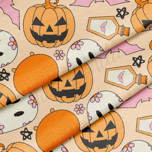 100% Cotton Fabric By the Yard Printed in USA Cotton Sateen - Cotton Halloween Fall Pumpkins СTN1872