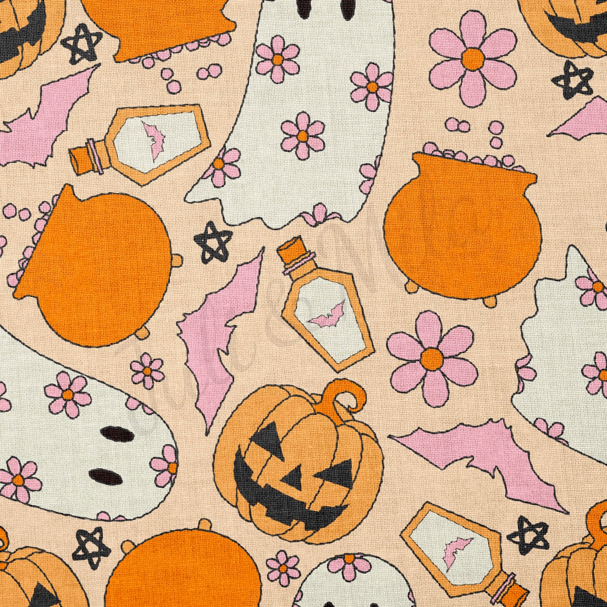 100% Cotton Fabric By the Yard Printed in USA Cotton Sateen -  Cotton Halloween Fall Pumpkins СTN1872