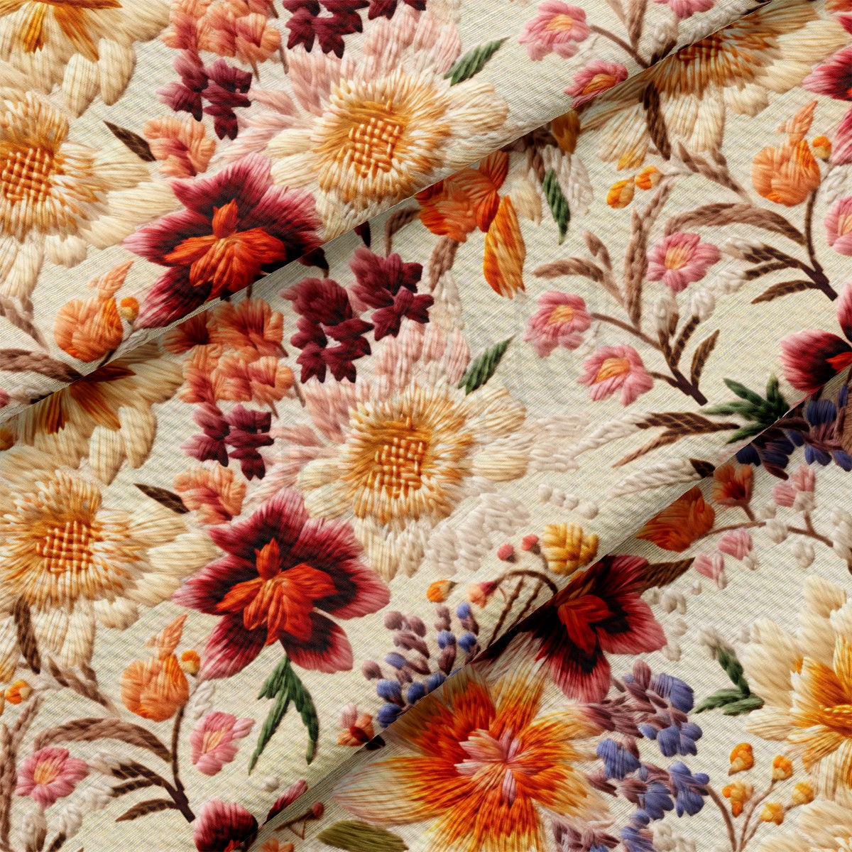 Floral Bullet Textured Fabric  AA1929 flowers Embroidery