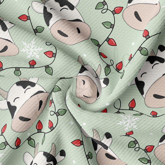 Cow Christmas  Bullet Textured Fabric  AA1903 trees