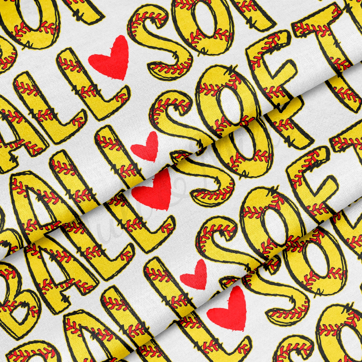 Softball 100% Cotton Fabric By the Yard Printed in USA Cotton Sateen -  Cotton Printed СTN1994 Sport
