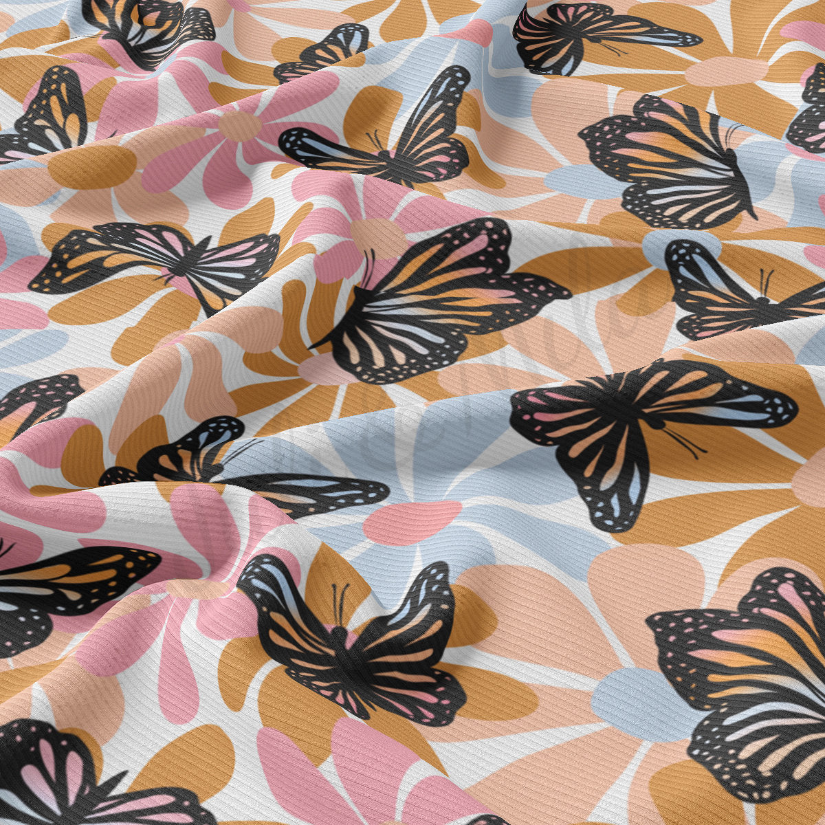 Rib Knit Fabric RBK2262 Butterflies