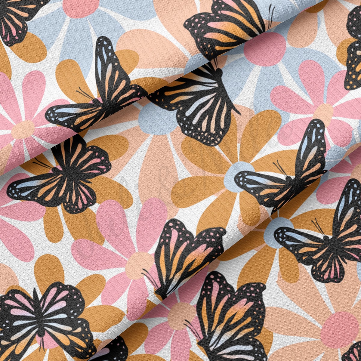 Rib Knit Fabric RBK2262 Butterflies