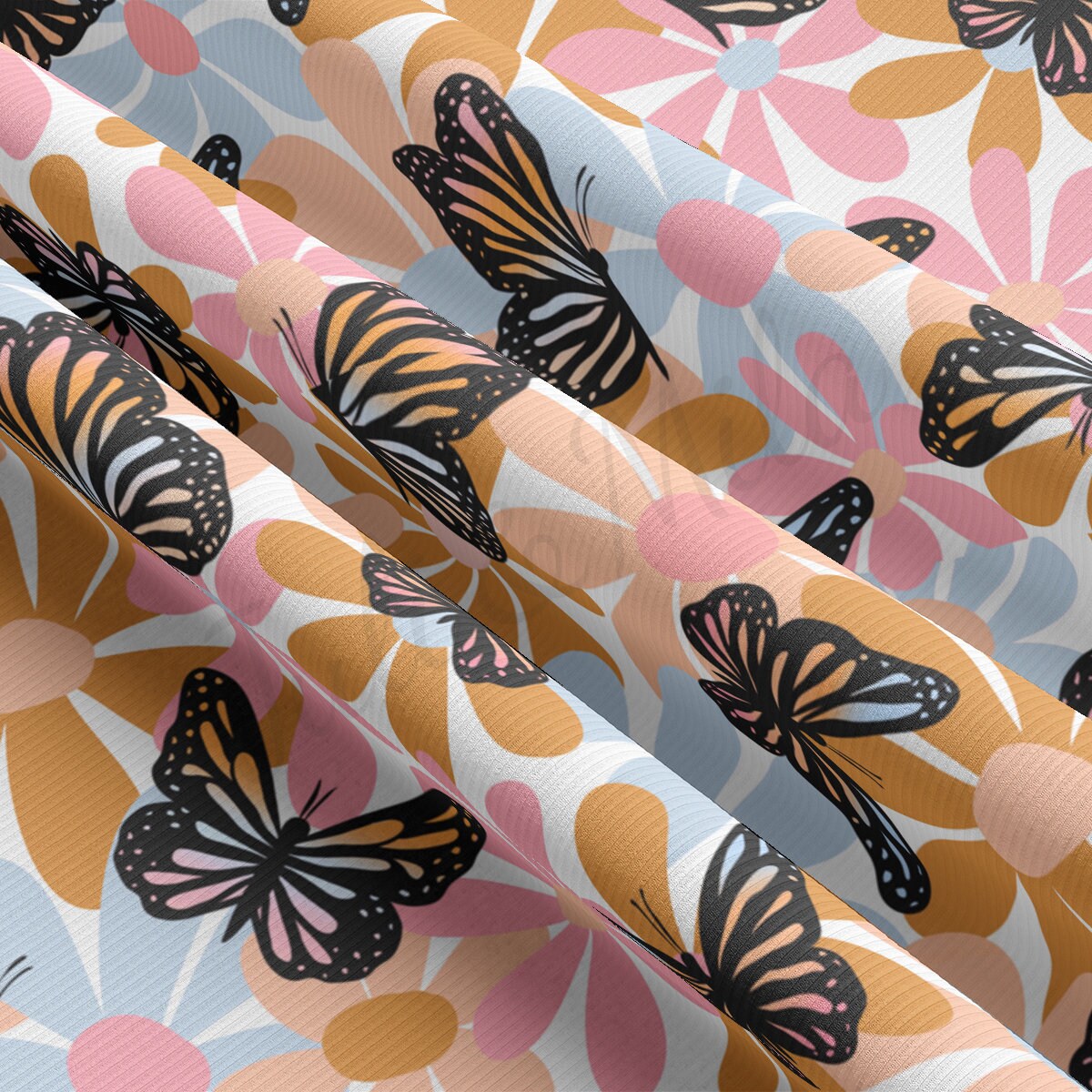 Rib Knit Fabric RBK2262 Butterflies