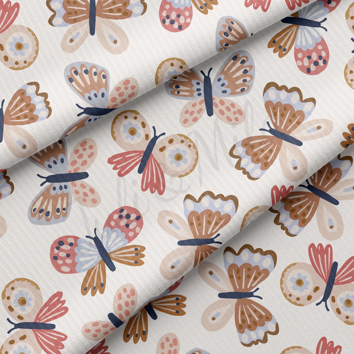 Rib Knit Fabric RBK2432 Butterflies