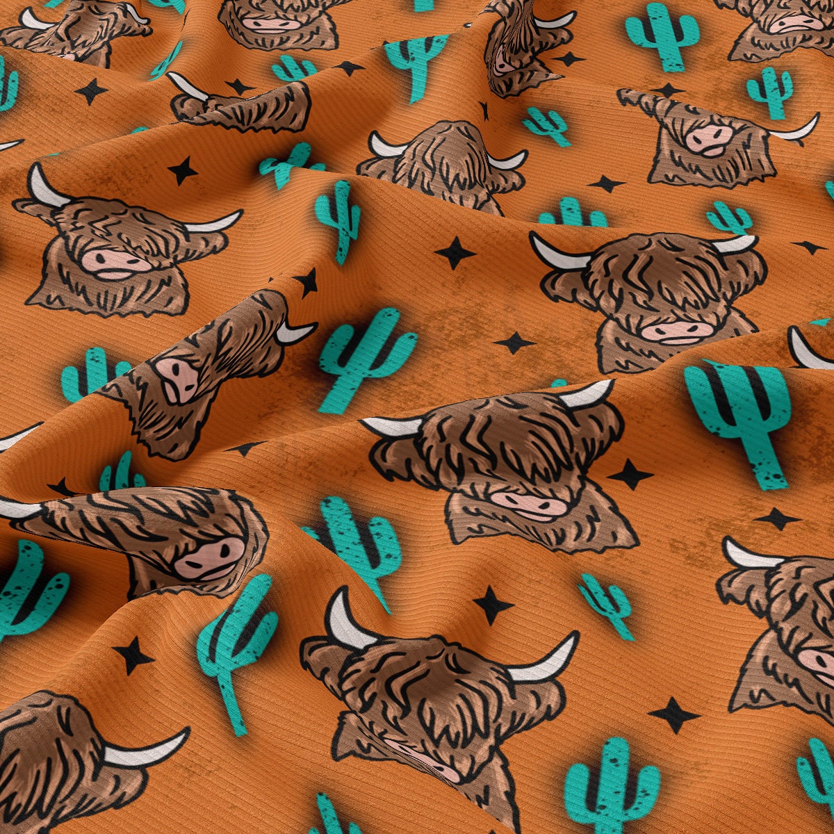 Rib Knit Fabric RBK2568 Bohemian Boho Highland Cow