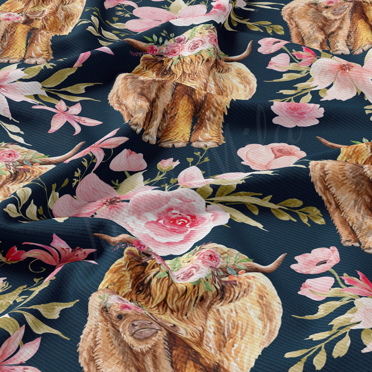 Rib Knit Fabric RBK2570 Highland Cow