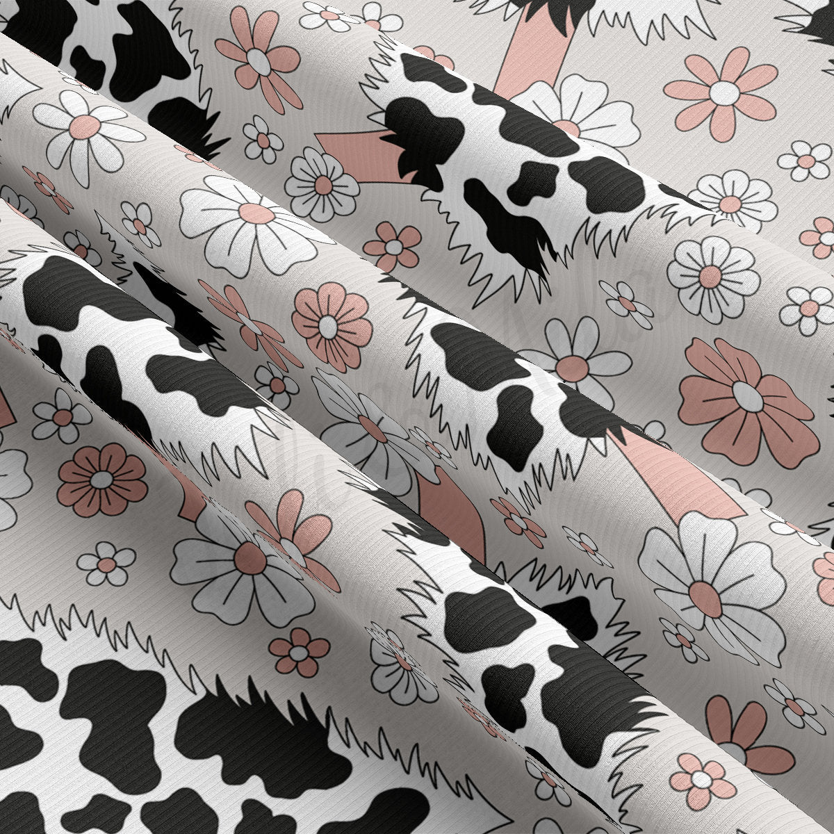 Rib Knit Fabric RBK2605 Cow  Christmas