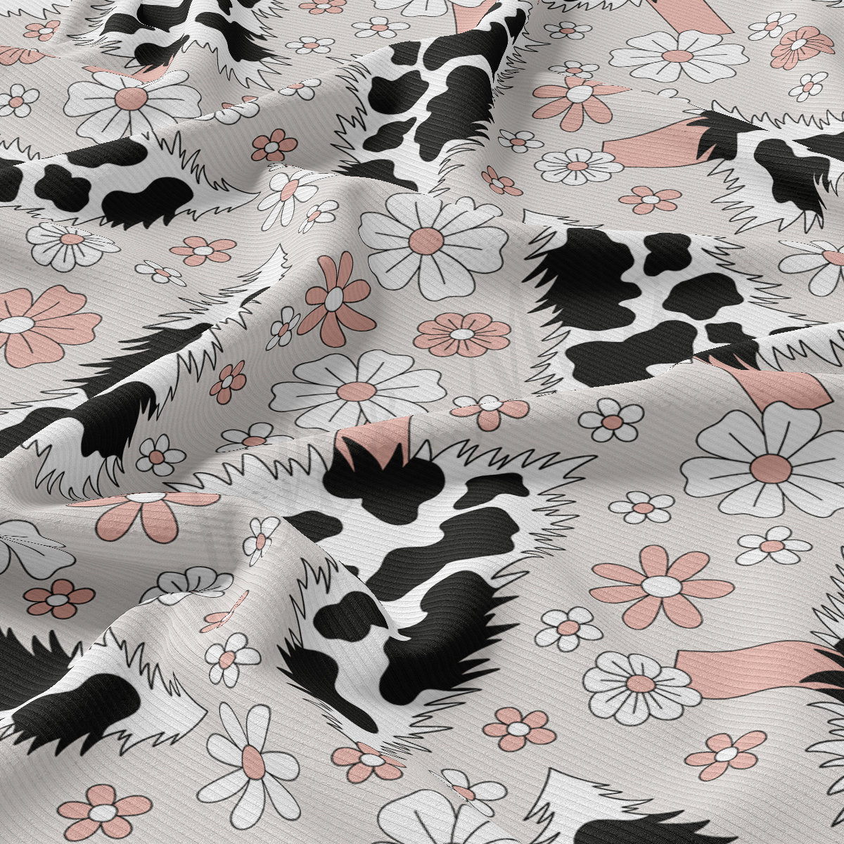 Rib Knit Fabric RBK2605 Cow  Christmas